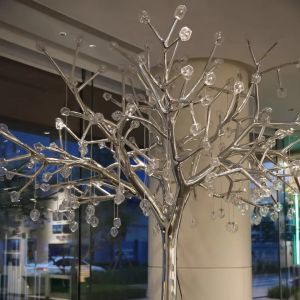 Luxury Hotel Lobby Decor: Custom - Made Stainless Steel Crystal Tree Sculpture