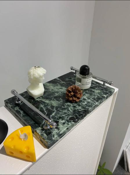 Pradas Verde bandeja de la vanidad de mármol verde rectangular con superficie pulida