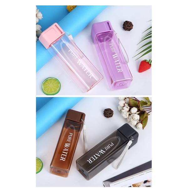 Back to School Essential Clear Frosted Square Portable Plastic Water Bottle with Rope