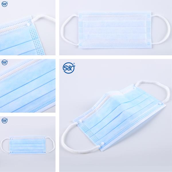 SJ OEM Wholesale Blue surgical mask supplier 3 layers disposable cotton earloop face mask medical