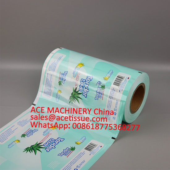 Rouleau de film d'emballage laminé imprimé en plastique pour papier de soie facial, haute absorption et épaisseur de 40 microns, largeurs de rouleau de film personnalisables