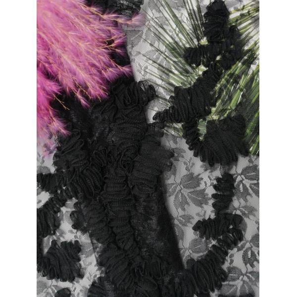 Черная флористическая ткань платья вечера ткани вышивки Applique шнурка