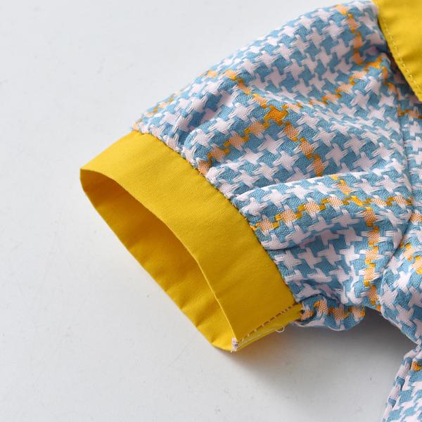 Plaid Lapel Bubble Short Sleeved Princess Dress Summer Children'S Clothing