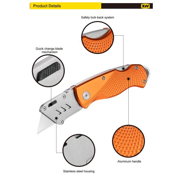 Liner lock Heavy Duty Premium Folding Utility Knife with Aluminum Inlays SX352