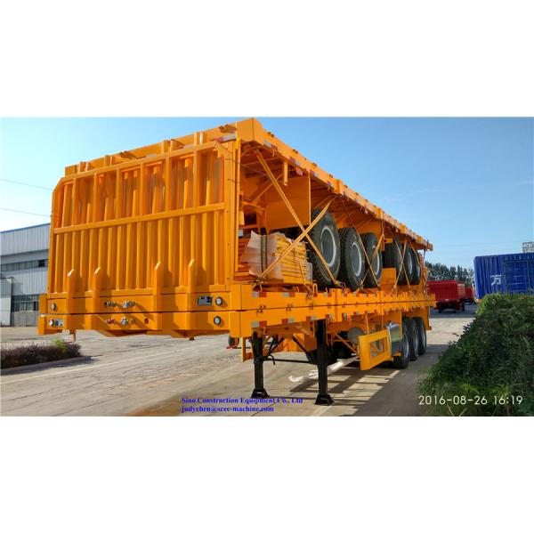 3 Axles Sinotruk Heavy Duty Semi Trailers 50000kg Flat Bed Cargo Trailer With Side Board