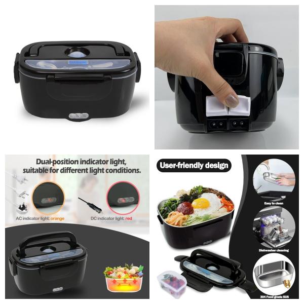 Electric Lunch box with Dual Voltage and 1.5L Stainless Steel Container Black
