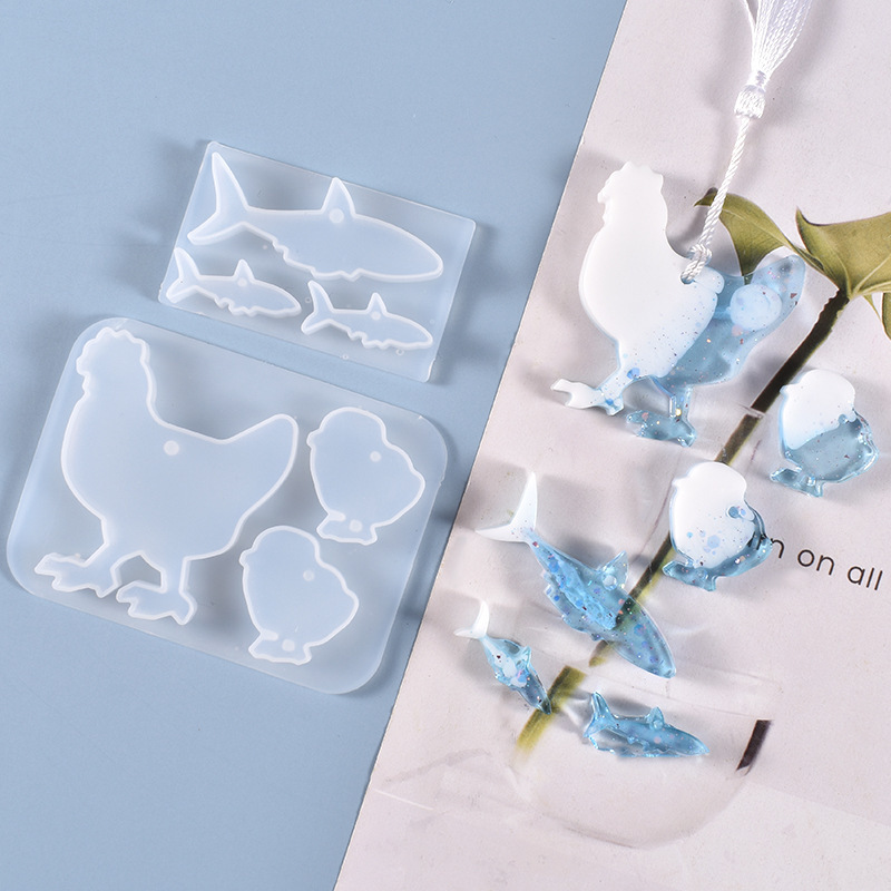 DIY Crystal Resin Mold Trio Of Small Chicks And Fish Pendant Hanging Ornaments Silicone Molds Wholesale In Stock