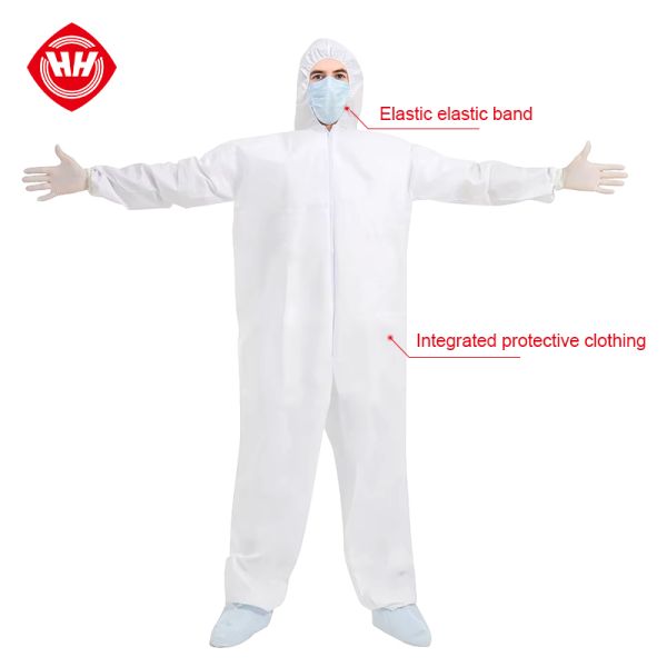 Wholesale White Breathable Microporous Film Protective Coverall with Integrated Hood & Shoe Covers and Anti-Static Treatment