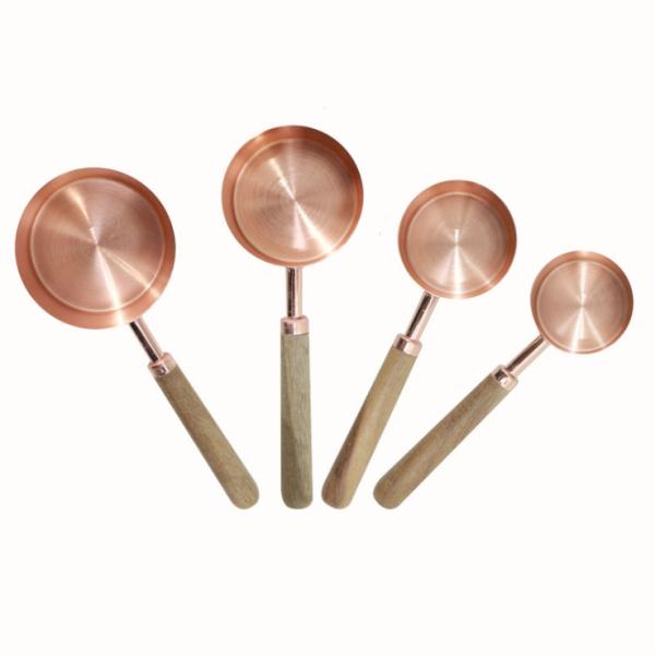 FDA Measuring Cups And Spoons Set Of 8 Walnut Wood Handle Premium Stainless Steel