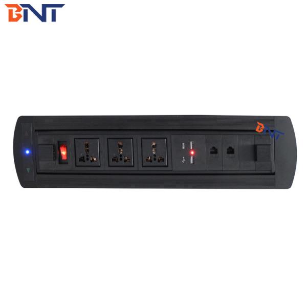 Aluminum alloy multimedia motorized flip up office furniture table power socket