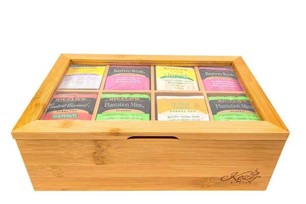 Home Acrylic Cover Bamboo Storage Box , Wooden Tea Bag Holder Non - Odor