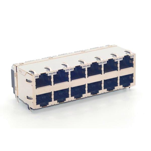 RJ Stacked Modular Jack, Shielded RJ45 Modular Jack Connector,with LEDs, 2x6 Ports