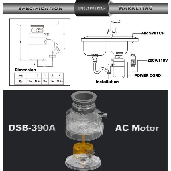 DSB-390A 2019 New Kitchen Appliance Food Waste Disposer 3/4 HP