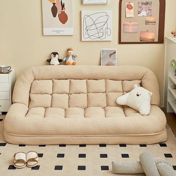 Small Apartment Lounger Convertible Futon Sofa Bed with Adjustable Backrest Cotton Linen Fabric Memory Foam Loveseat