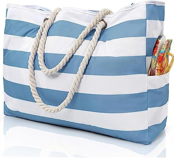Beach Bag for Women - Large Beach Tote Bag, Waterproof Sandproof Beach Bag with Zipper, Large Swim Pool Beach Tote