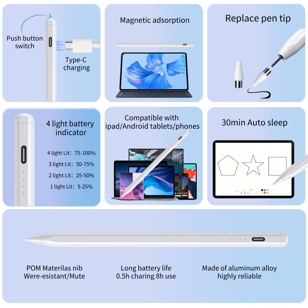 White/Black/Pink Colors Active Universal Stylus Pen for Ios/Android Tablet & Phone Touch Screen Smart Pen