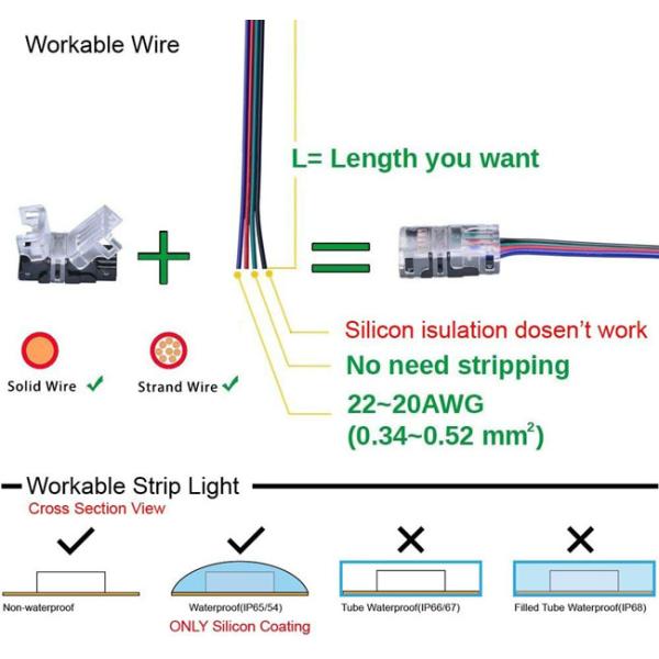 5v 12v 24v 4 Pin Led Strip Connector Solder Free For 8mm 10mm Rgb Strip Lights