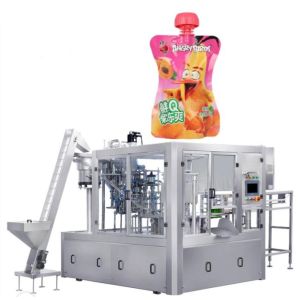 Rotary automatic standup spout stand-up pouch filling & and screw-cap screw capping machine for jam gel shampoo detergen