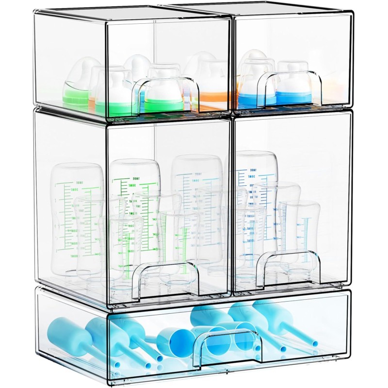 Multi-Tier Clear Makeup Organizer Detachable Stackable Desktop Storage Box Dustproof Cosmetic Display Case with Drawers for Home
