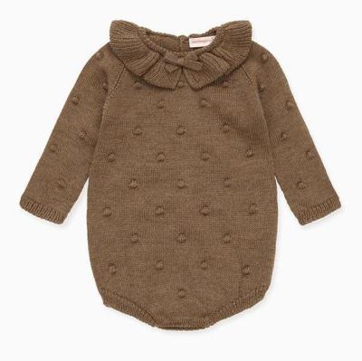 Antumn Winter Ruffle neck Long Sleeve Newborn Girls Organic Cotton Kids Infant Baby Knitted Sweater Romper