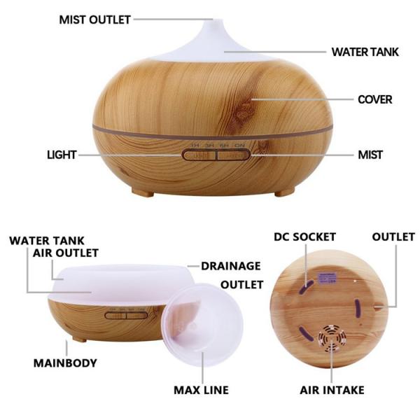 Yoga Spa 300ml Wood Grain Ultrasonic Cool Mist Whisper-Quiet Humidifier for home