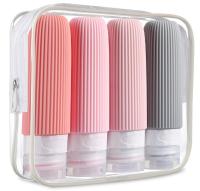 Kit de flacons de toilette de voyage en silicone rose étanches de 90 ml avec logo imprimé