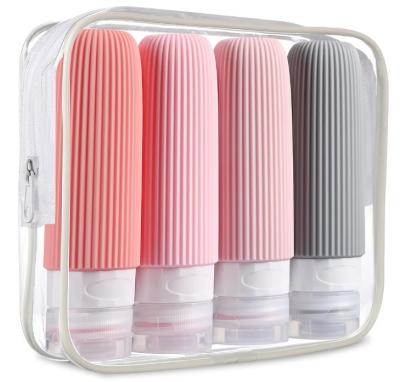 Kit de flacons de toilette de voyage en silicone rose étanches de 90 ml avec logo imprimé