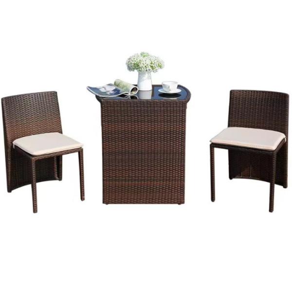 3Pcs Rattan Patio Dining Table And Chairs Leisure Patio Furniture Set Outdoor Garden