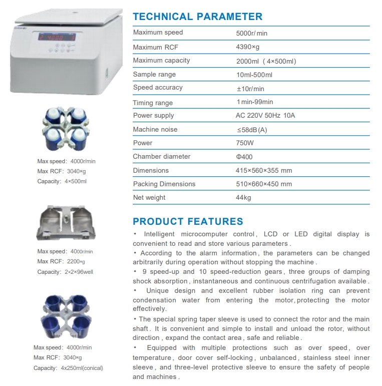 OEM 5000rpm Horizontal Benchtop Centrifuge Machine 4x500ml Large Capacity Wine Cocktail Clarification for Lab Use