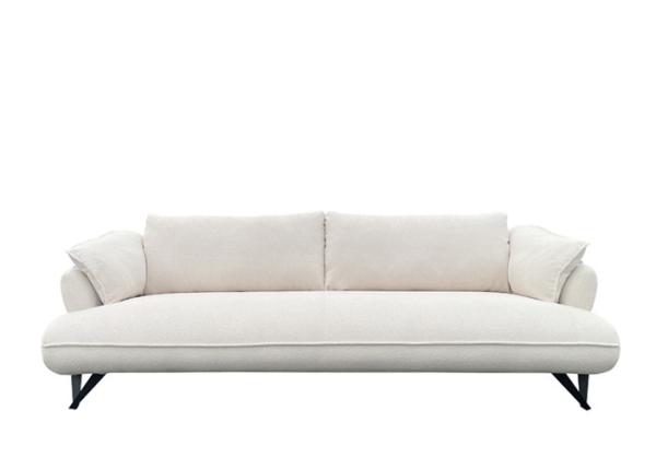 Fixed Seat Three Seater Fabric Sofa Removable Arm Pillows Beige Fabric Couch