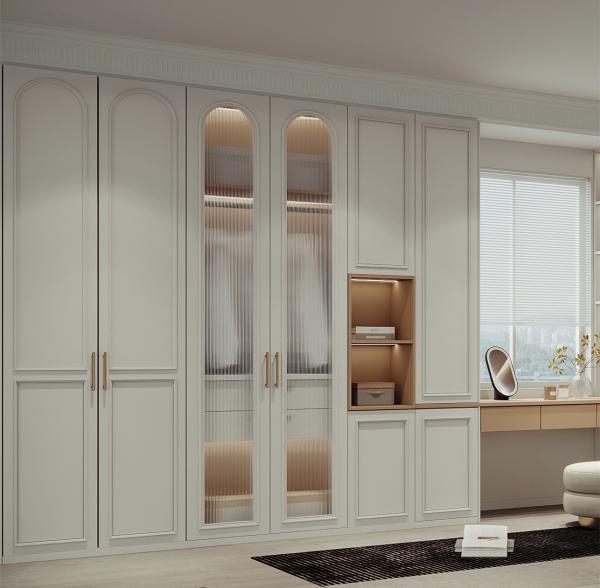 Roupas brancas francesas modernas de luxo armários com mesa de vestidos armários de madeira personalizados de quarto com espelho