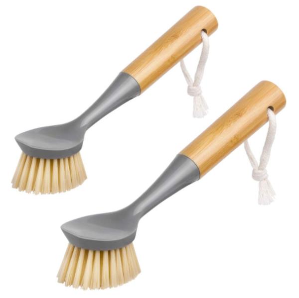 Le plat de poil de 3 pouces frottent la poignée en bambou de brosse pour des casseroles