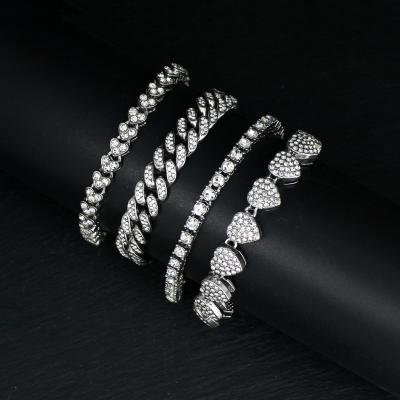 Fashion Women Bracelets Set Rhinestone Heart Cuban Link Chain Hiphop Bracelet for Men and Women Girls Jewelry Gifts