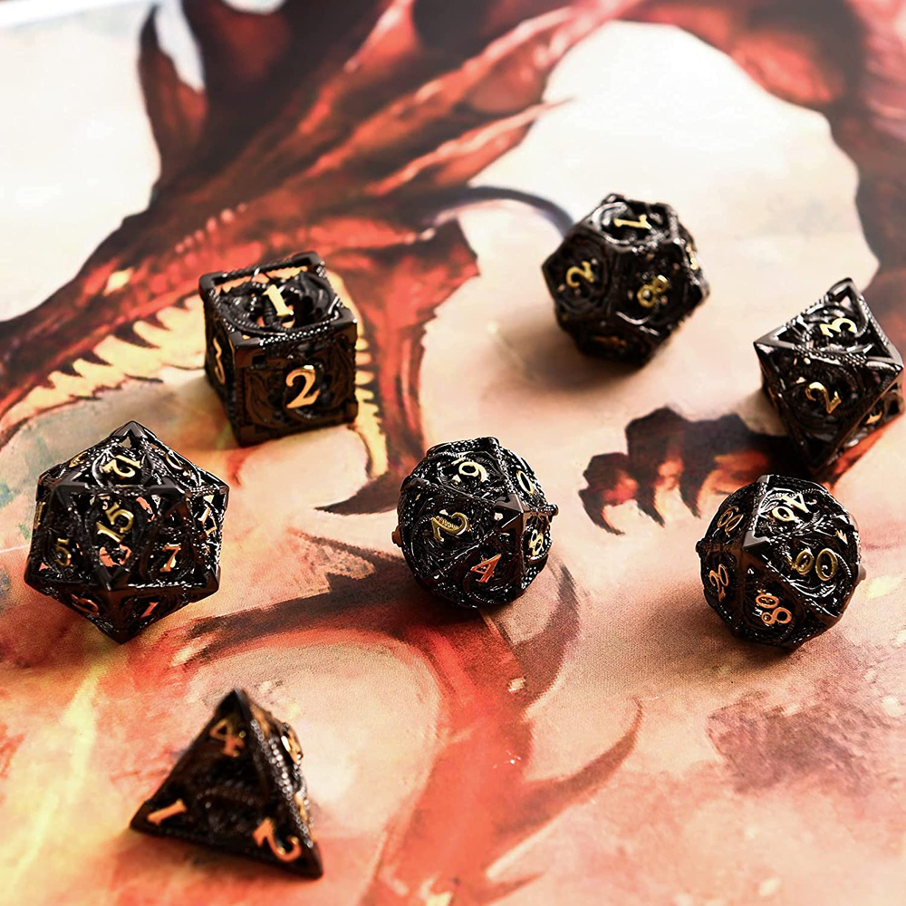 Customized Color Zinc Alloy Metal Dice Set 14-20mm for DND Gaming Casino Hollow Dice