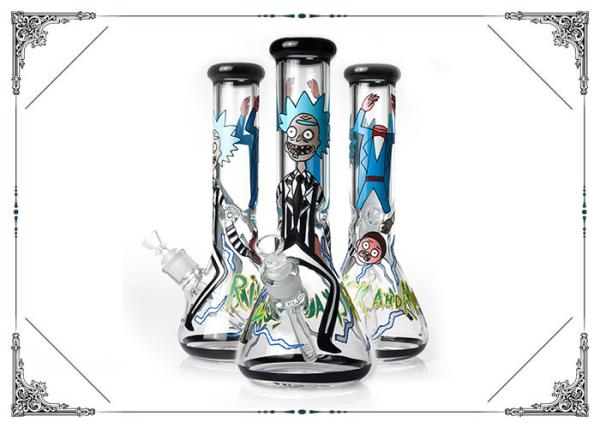 Beaker Bong 7MM Thick Glass Smoking Pipes Cool  Rick And Morty On Glass Water Bongs