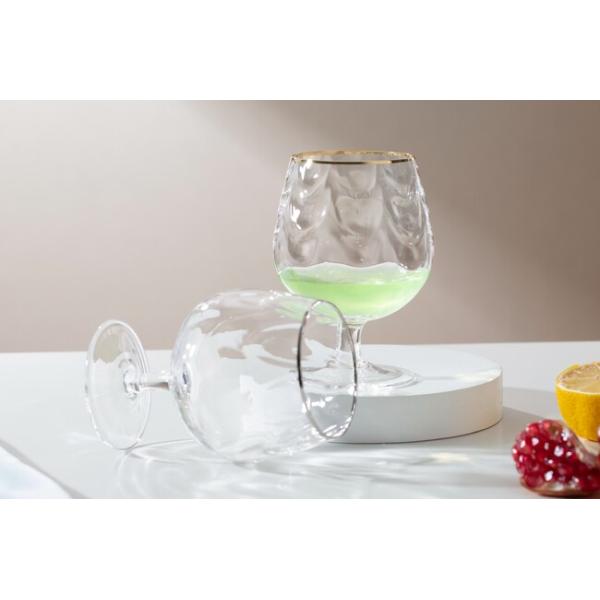 Hammered Unusual Brandy Cognac Glasses 16 Ounces Hand Blown With Gold Silver Rim