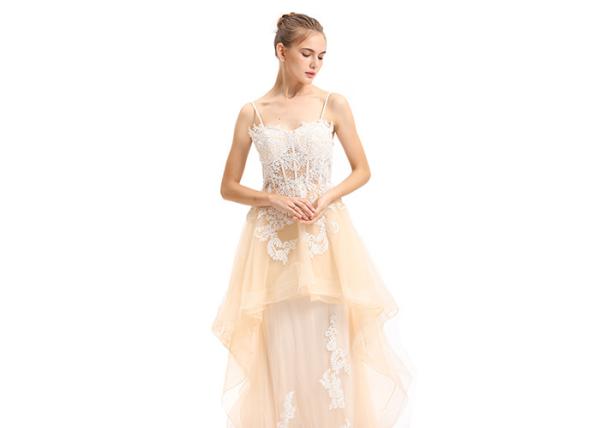 Ladies Shoulder - Straps High Low Prom Party Dress With Embroidery Decor