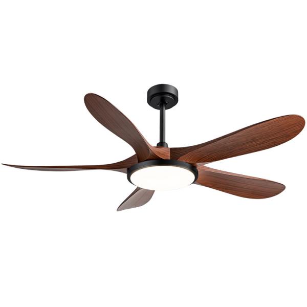 Best-seller d'usine 56 pouces ventilateur de plafond moderne lumière 5 lames ABS Noix/Lightwood télécommande moteur à courant continu lampe en fer pour le salon