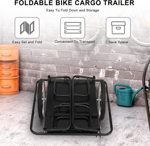 Foldable Bike Cargo Trailer with Bike Hitch, Bicycle Wagon Trailer with 16 Wheels & Reflectors, Large Loading