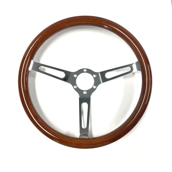 16 inch Wood Steering Wheels For Vintage Car Wooden Rims Chrome Spokes