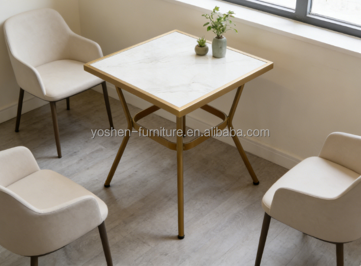Modern Outdoor Square Dining Coffee Table Set Matching Patio Bistro Chairs for Cafe Resort Use