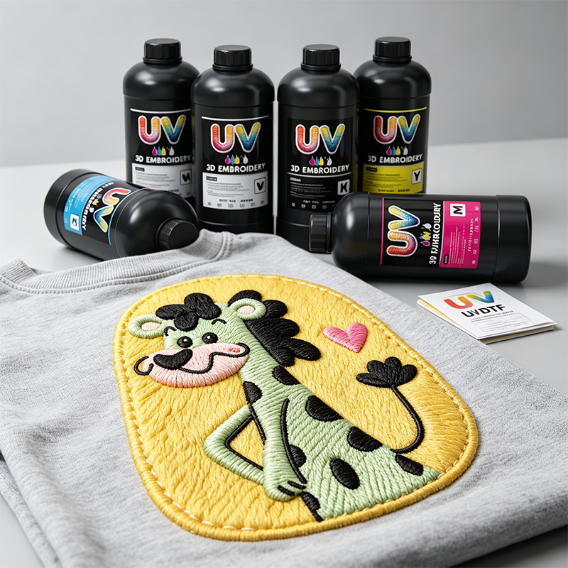 FCOLOR 1000ML Xp600 I3200 I1600 UV Ink 3D Embroidery Imitation AB Transfer Film UV DTF Ink for Textile T Shirt Inkjet Printer