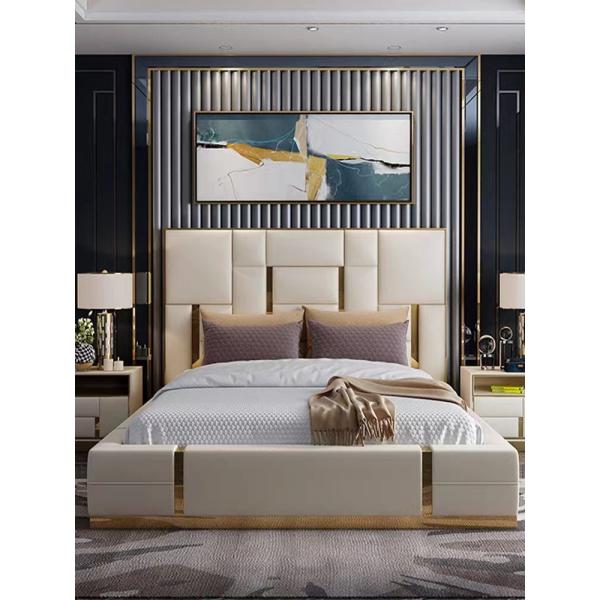 Bentley Luxury Leather Cowhide King Size Bed Large Apartment Hotel Room