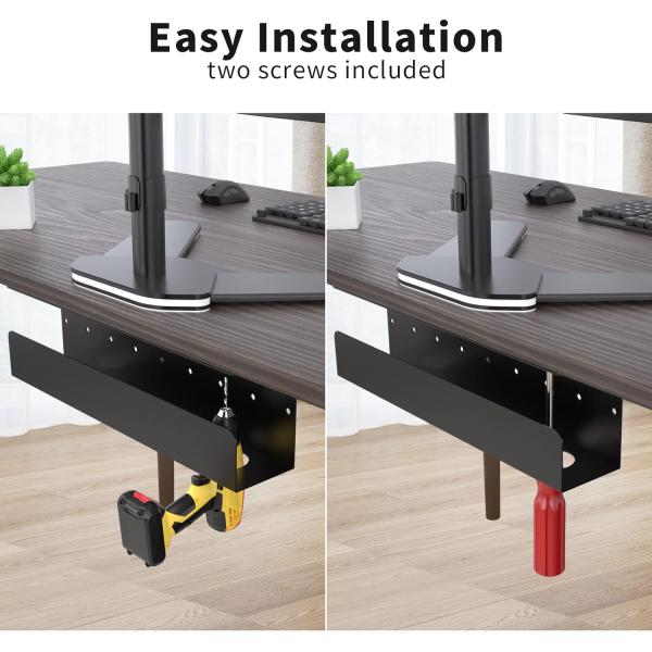 Under Desk Cable Management Tray 16.5 Sturdy Metal Power Strip Holder, Standing Desk Cable Tray Organizer for Cords