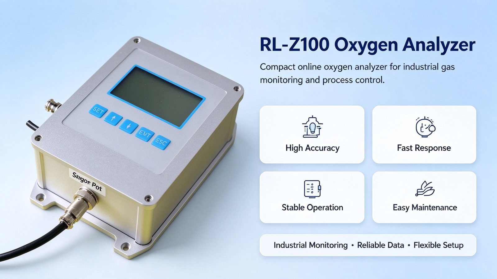 Zirconium Oxide Dual Ion Flow Oxygen Gas Analyzer Detector Sound Alarm O2 Measurement 25%