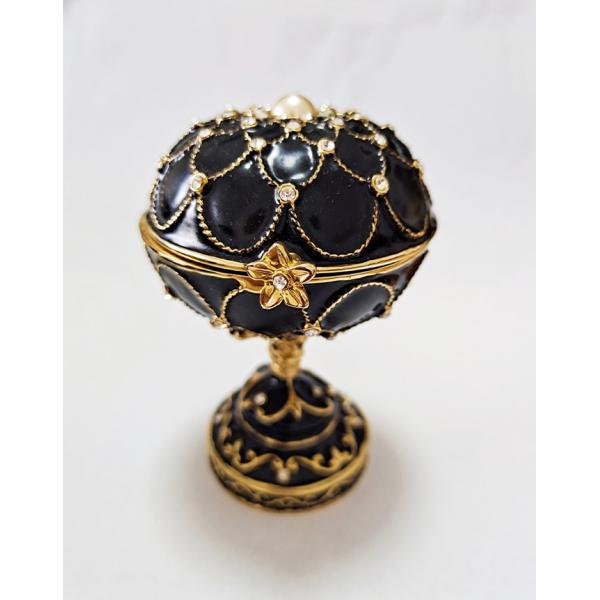 Hand Painted Enameled Blace Faberge Egg Decorative Hinged Jewelry Trinket Box Unique Gift For Home Decoration Gift Box