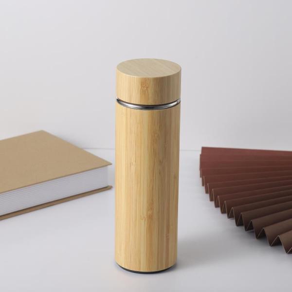 500ml Eco-friendly Bamboo Shell Stainless Steel Tea Bottle with Handle Easy to Carry
