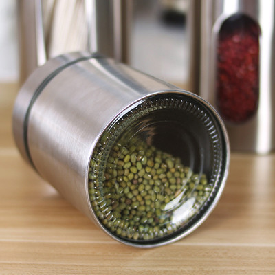 4 Piece Silver Stainless Steel Canister Set With Glass Windows