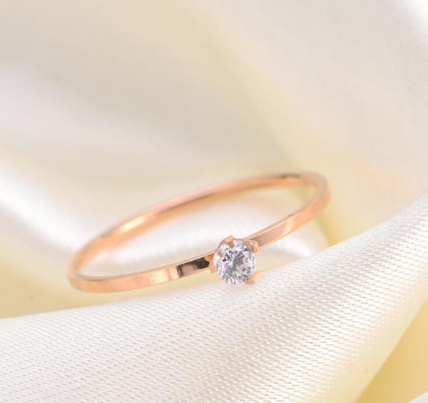 Fashion Jewelry Diamond Wedding  Rings Stainless Steel Diamond Ladies Ring 24K Rose Golden Ring