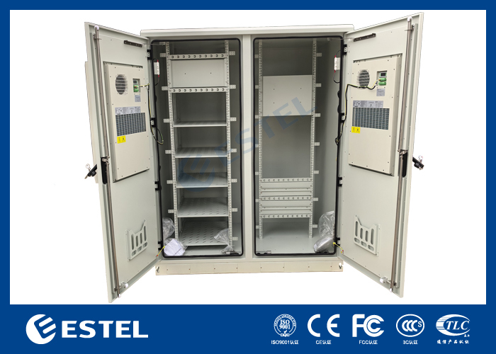 Dual Bay 40U Outdoor Telecom Cabinet for Inverter with Dual 1500W AC IP55 with 5 Battery Trays for Solar Base Station Anti Theft Design